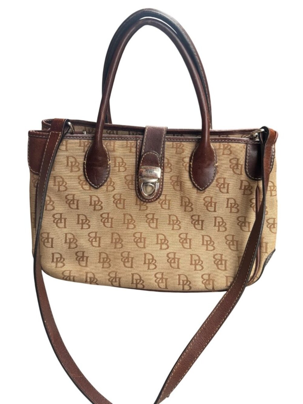 DOONEY & BOURKE Signature Handle Tote Shoulder Hand Bag Canvas Leather Tan Camel
